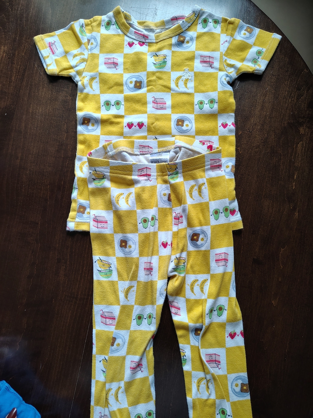 Kids Yellow Check Fruit & Breakfast Print Pajama Set